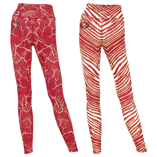 Zubaz NFL Women's 2 Pack Zebra 2 Color And Marble Leggings with Pimary Logo, San Francisco 49ers