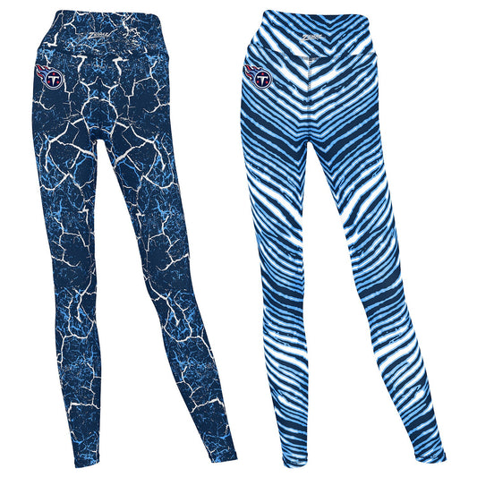 Zubaz NFL Women's 2 Pack Zebra 2 Color And Marble Leggings with Pimary Logo, Tennessee Titans