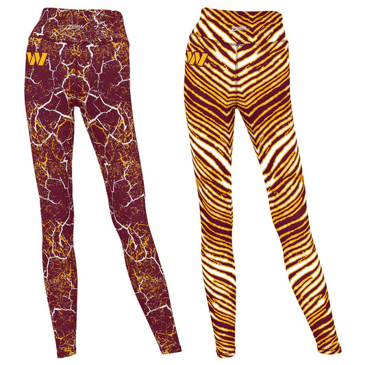 Zubaz NFL Women's 2 Pack Zebra 2 Color And Marble Leggings with Pimary Logo, Washington Commanders