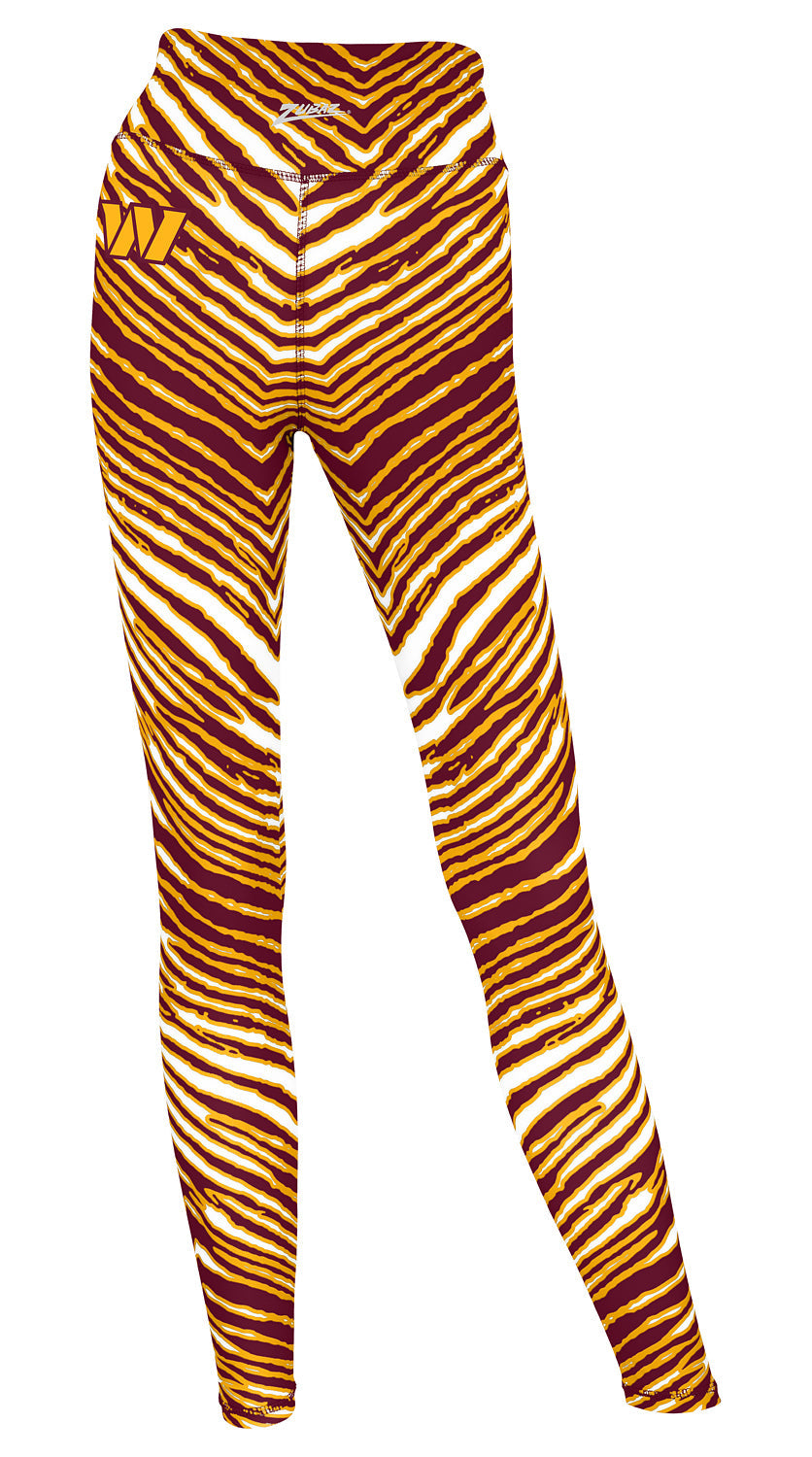 Zubaz NFL Women's 2 Pack Zebra 2 Color And Marble Leggings with Pimary Logo, Washington Commanders