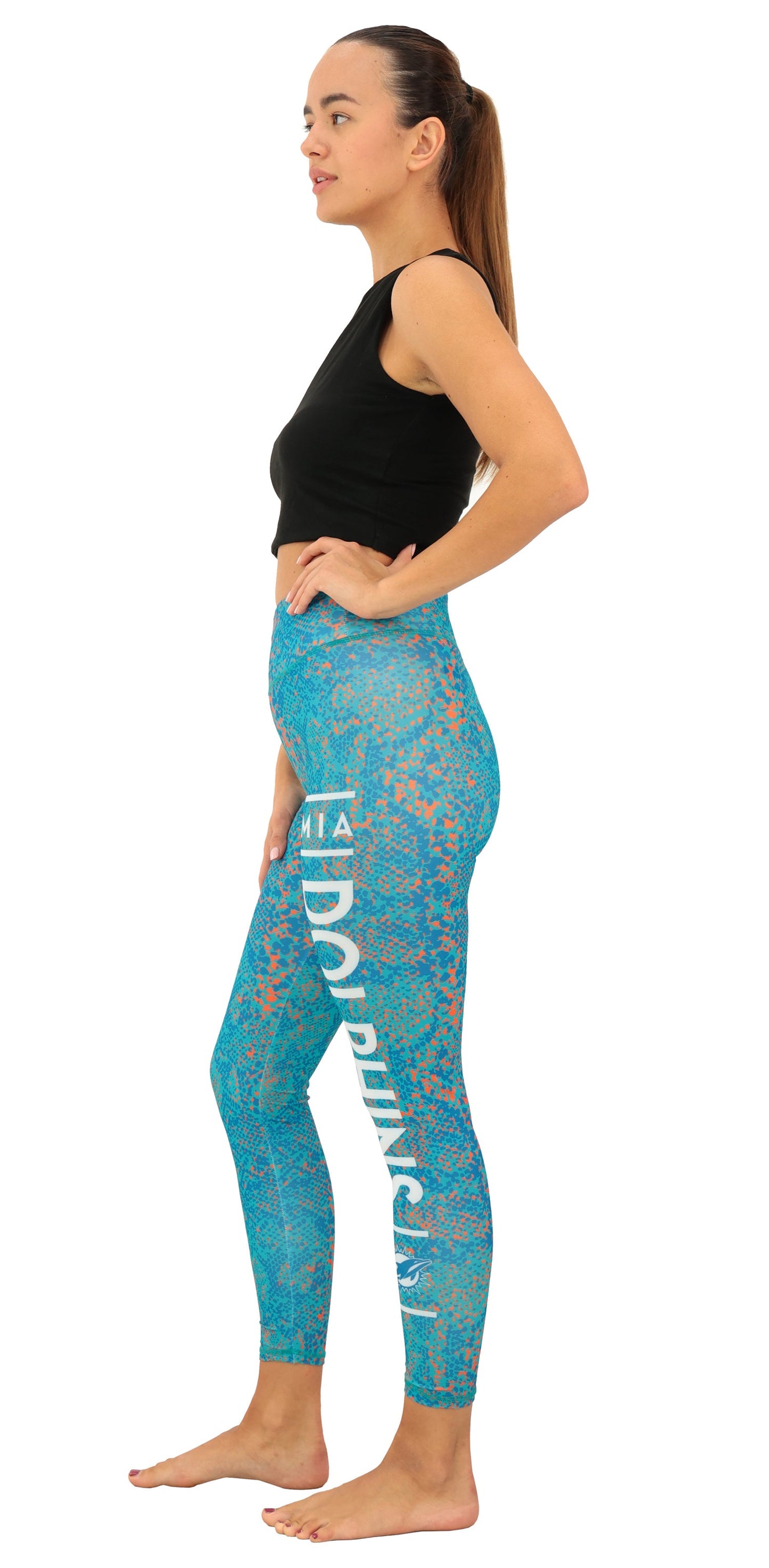 Zubaz NFL Women's Field Goal Primary Post Leggings, Miami Dolphins
