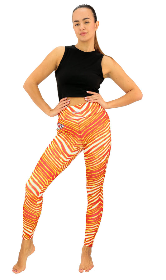 Zubaz NFL Women's Embroidered 3 Color Zebra Leggings, Kansas City Chiefs