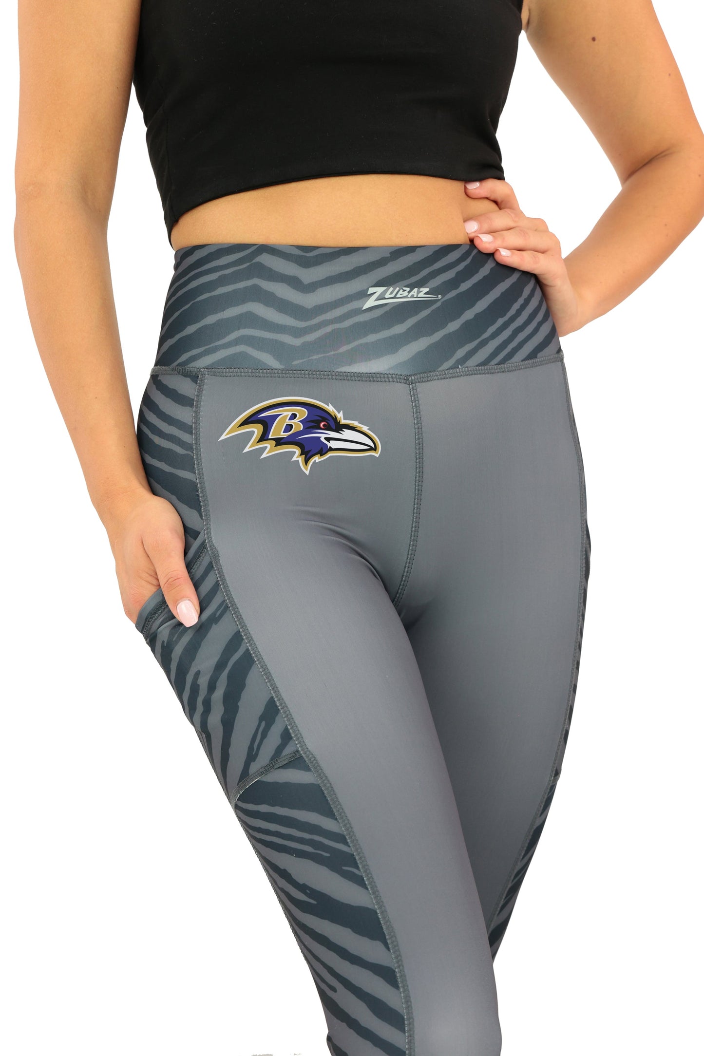 Zubaz NFL Women's Elevated Zebra Tonal Leggings, Baltimore Ravens