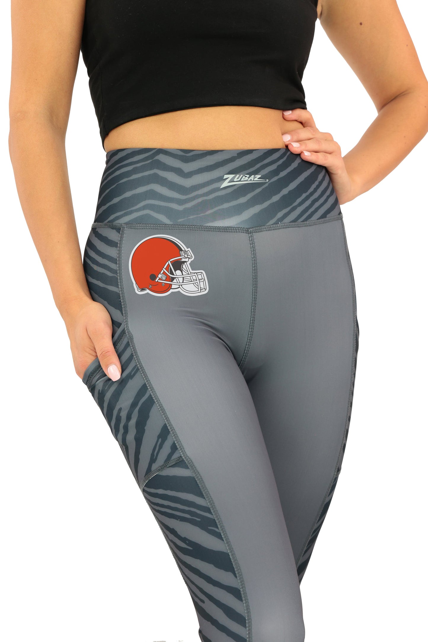 Zubaz NFL Women's Elevated Zebra Tonal Leggings, Cleveland Browns