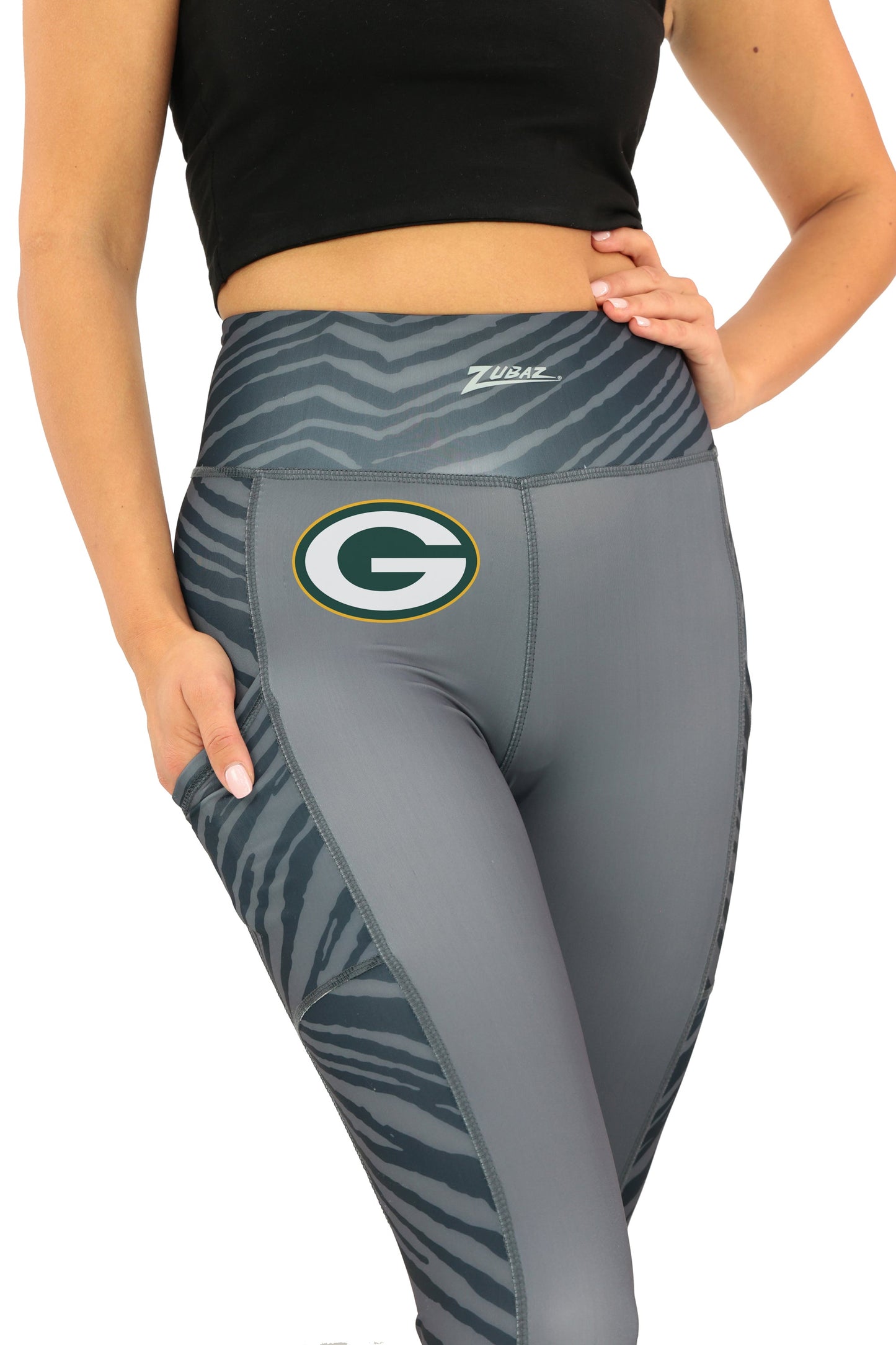 Zubaz NFL Women's Elevated Zebra Tonal Leggings, Green Bay Packers