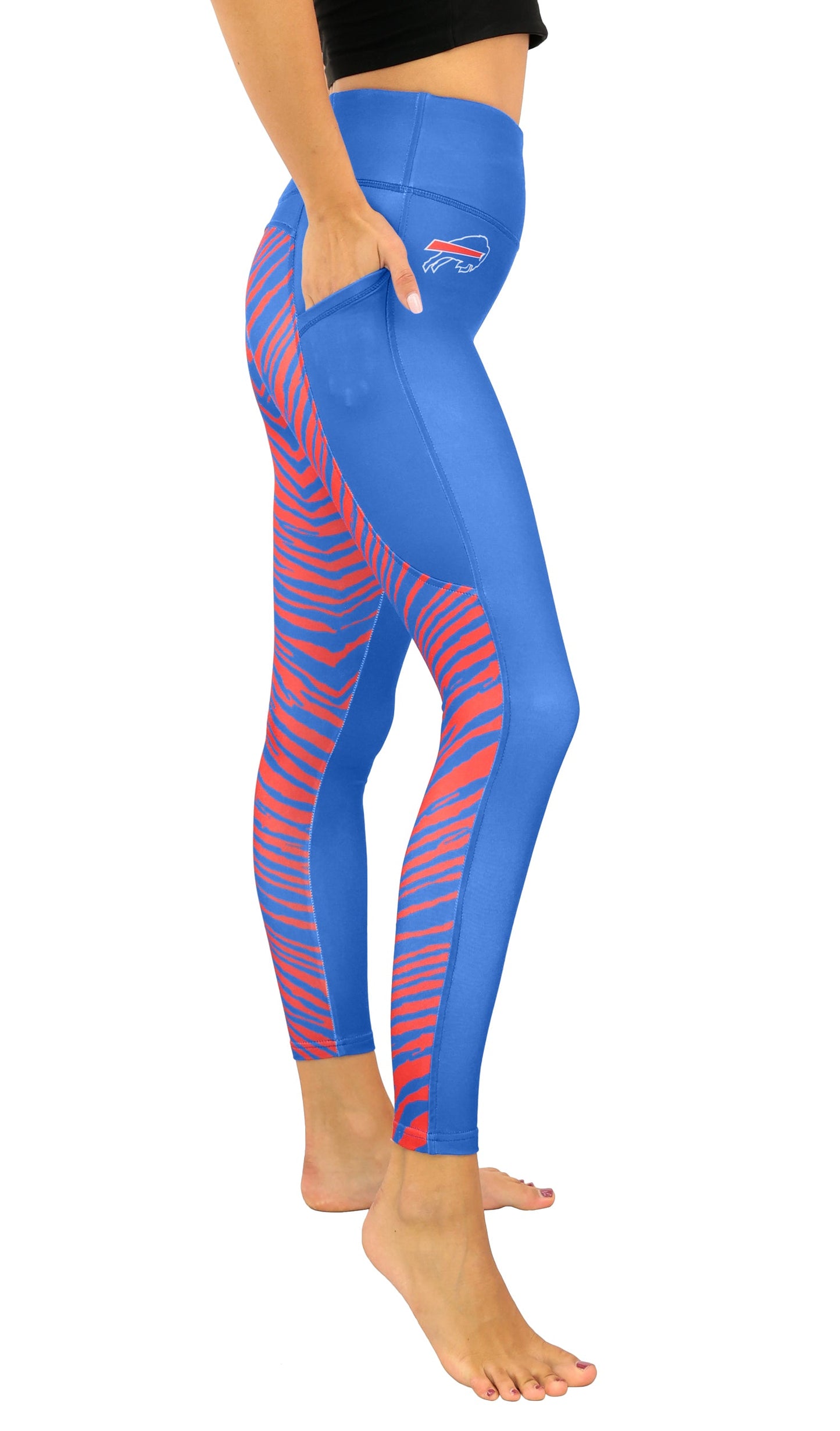 Zubaz NFL Women's 2 Color Zebra Fleece Lined Leggings, Buffalo Bills