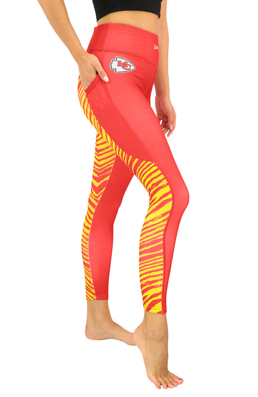 Zubaz NFL Women's 2 Color Zebra Fleece Lined Leggings, Kansas City Chiefs