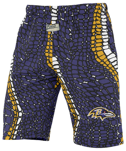 Zubaz NFL Adult Unisex Z88 Embroidered Gator 3 Color Shorts, Baltimore Ravens
