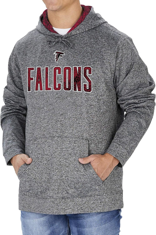 Zubaz NFL Mens Atlanta Falcons Heather Gray Hood w/ TC Static Hood Liner & Graphic