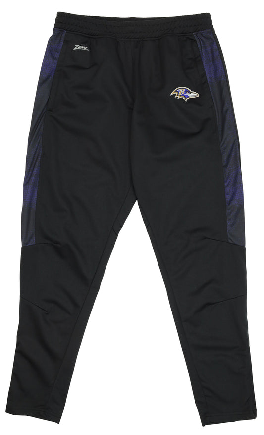 Zubaz NFL Mens Baltimore Ravens Solid Black Track Pants w/ Static Half Side Panels