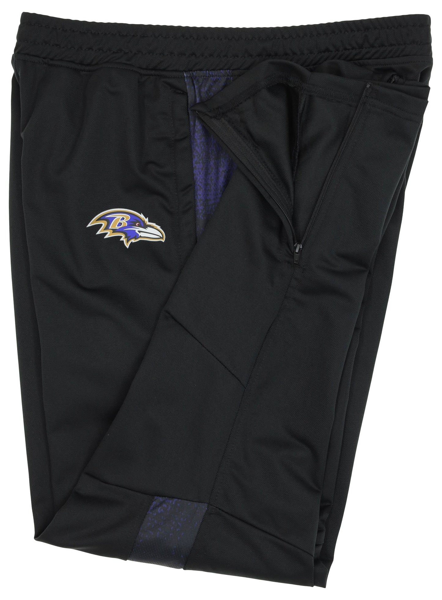 Zubaz NFL Mens Baltimore Ravens Solid Black Track Pants w/ Static Half Side Panels