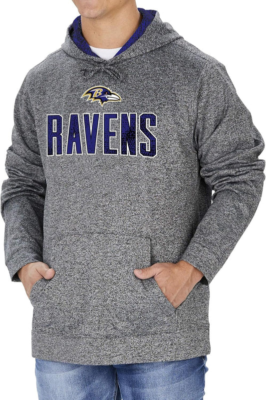 Zubaz NFL Mens Baltimore Ravens Heather Gray Hood w/ TC Static Hood Liner & Graphic