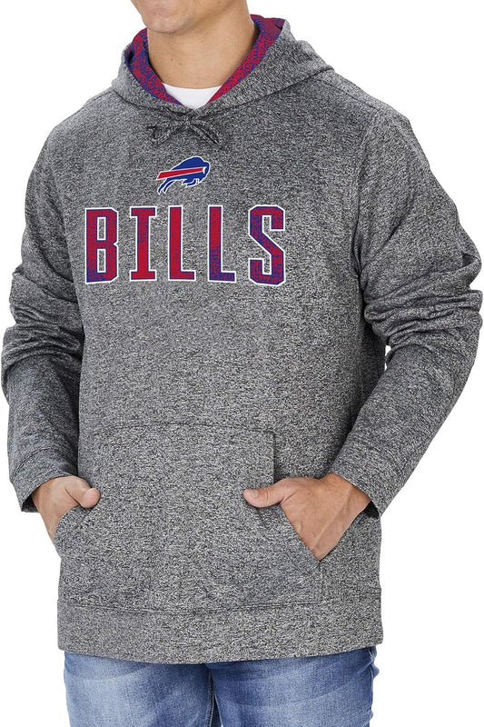 Zubaz NFL Mens Buffalo Bills Heather Gray Hood w/ TC Static Hood Liner & Graphic