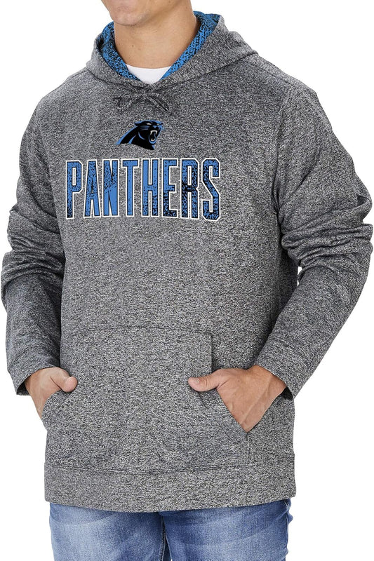 Zubaz NFL Mens Carolina Panthers Heather Gray Hood w/ TC Static Hood Liner & Graphic
