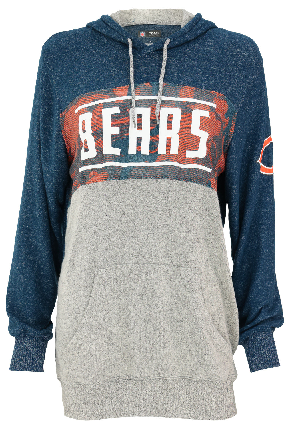 Zubaz NFL Womens Chicago Bears Womens Marled Gray/Navy Blue Soft Crossover Hoodie