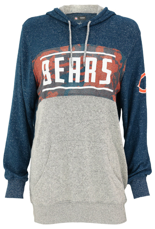 Zubaz NFL Womens Chicago Bears Womens Marled Gray/Navy Blue Soft Crossover Hoodie