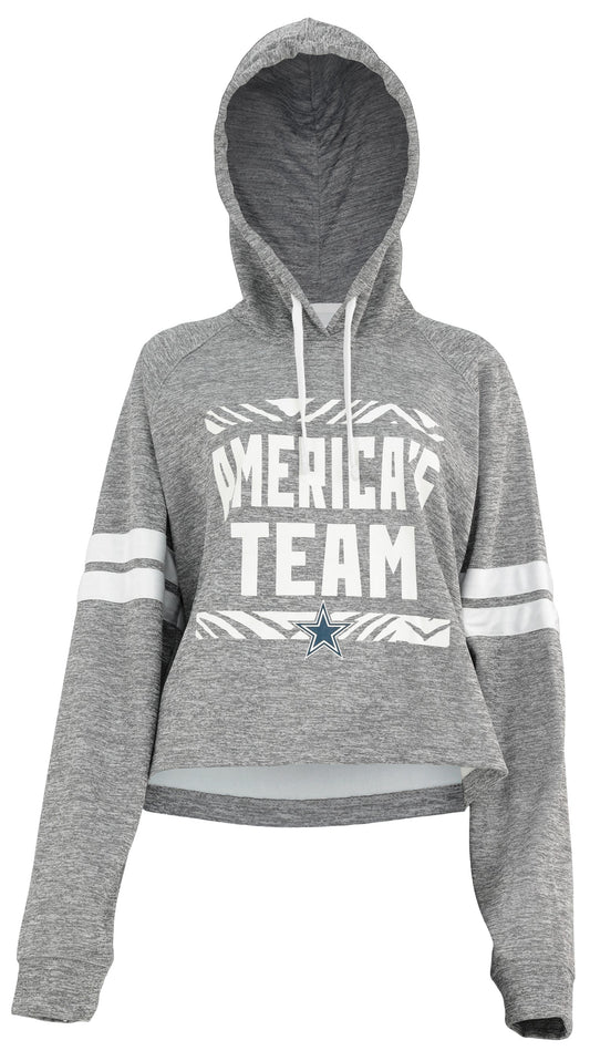 Zubaz NFL Women's Dallas Cowboys Team Slogan Crop Top Hoodie