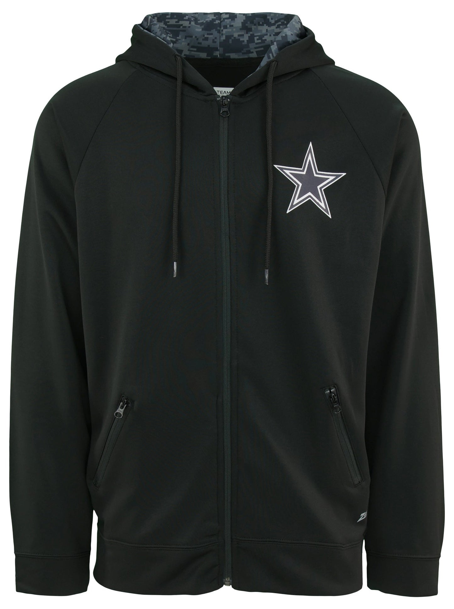 Zubaz NFL Mens Dallas Cowboys Black Full Zip Hood w/ Digital Camo Hood Detail