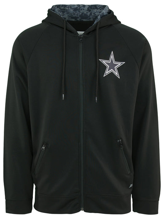 Zubaz NFL Mens Dallas Cowboys Black Full Zip Hood w/ Digital Camo Hood Detail