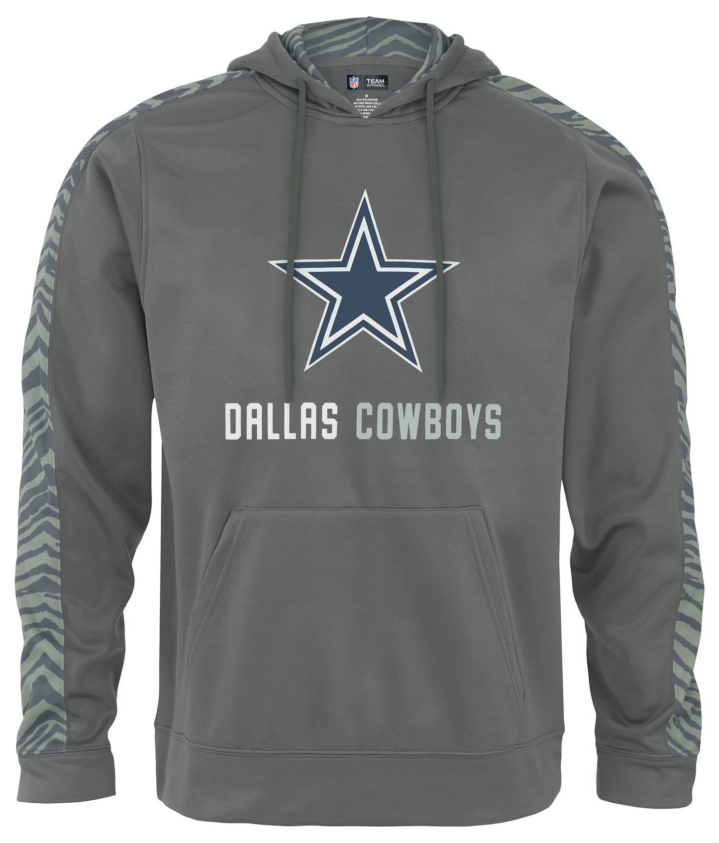 Zubaz NFL Men's Dallas Cowboys Grey Team Name & Logo Zebra Hoodie