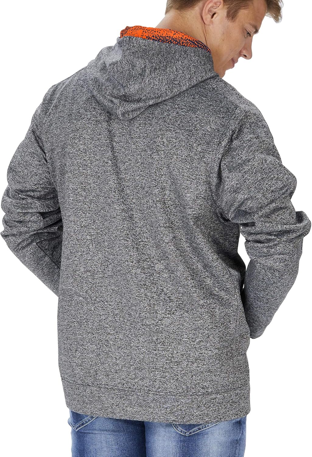 Zubaz NFL Mens Denver Broncos Heather Gray Hood w/ TC Static Hood Liner & Graphic