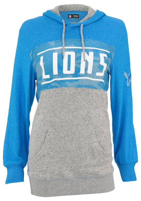 Zubaz NFL Womens Detroit Lions Womens Marled Gray/Rainstorm Blue Soft Crossover Hoodie