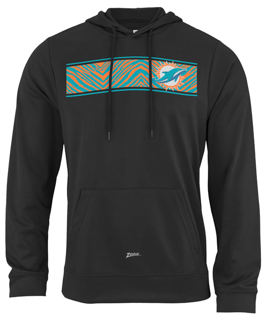 Zubaz NFL Mens Miami Dolphins Zebra Logo Graphic Black Hoodie
