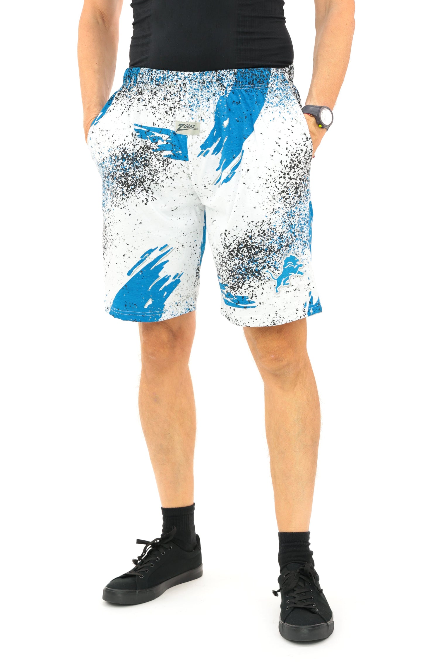Zubaz NFL Adult Unisex Z88 Embroidered Confetti 3 Team Color Shorts, Detroit Lions