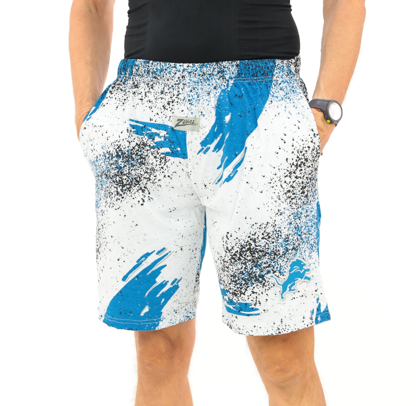 Zubaz NFL Adult Unisex Z88 Embroidered Confetti 3 Team Color Shorts, Detroit Lions