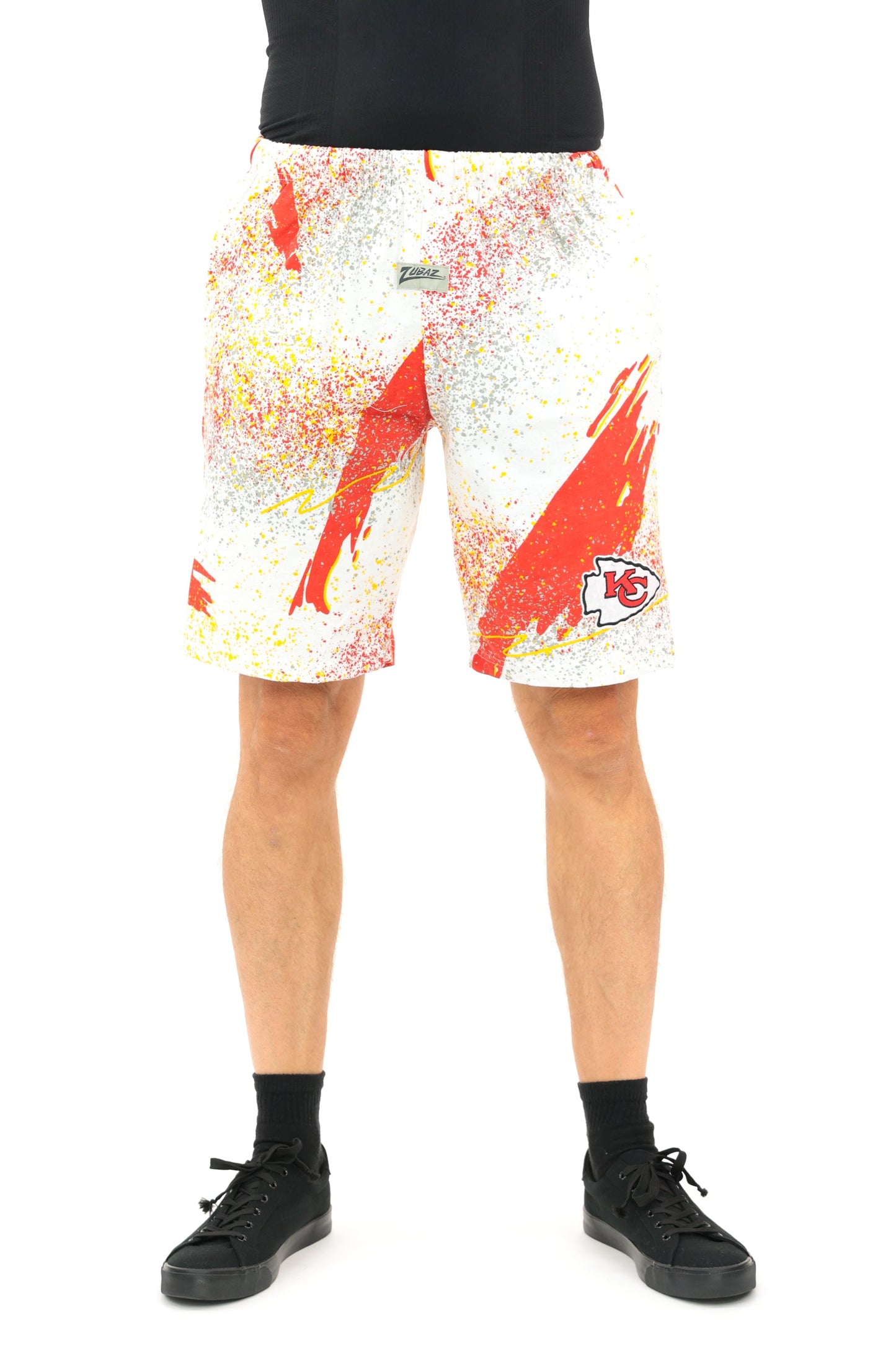 Zubaz NFL Adult Unisex Z88 Embroidered Confetti 3 Team Color Shorts, Kansas City Chiefs