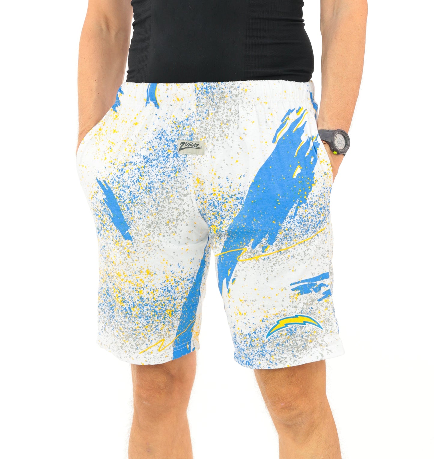 Zubaz NFL Adult Unisex Z88 Embroidered Confetti 3 Team Color Shorts, Los Angeles Chargers