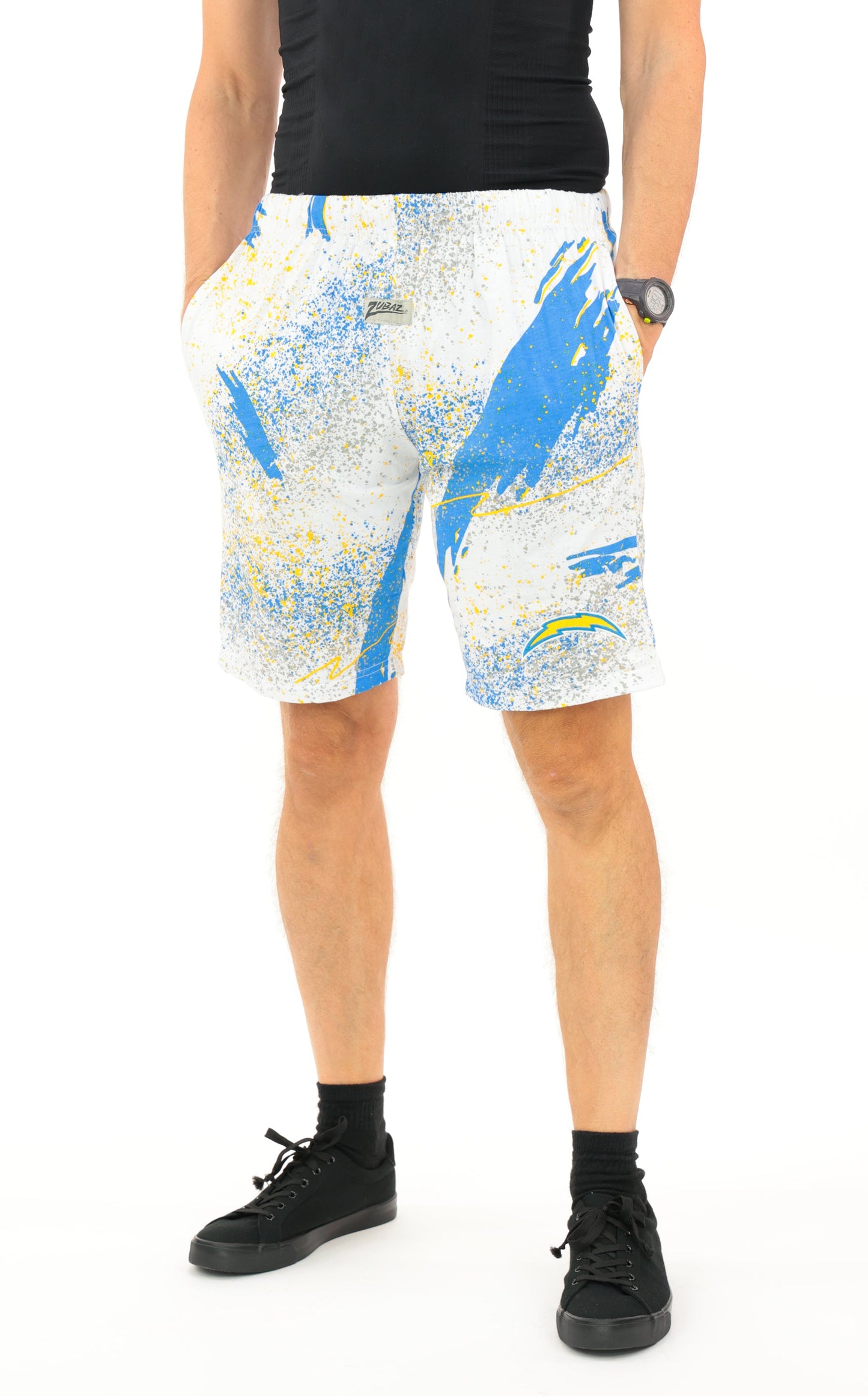 Zubaz NFL Adult Unisex Z88 Embroidered Confetti 3 Team Color Shorts, Los Angeles Chargers