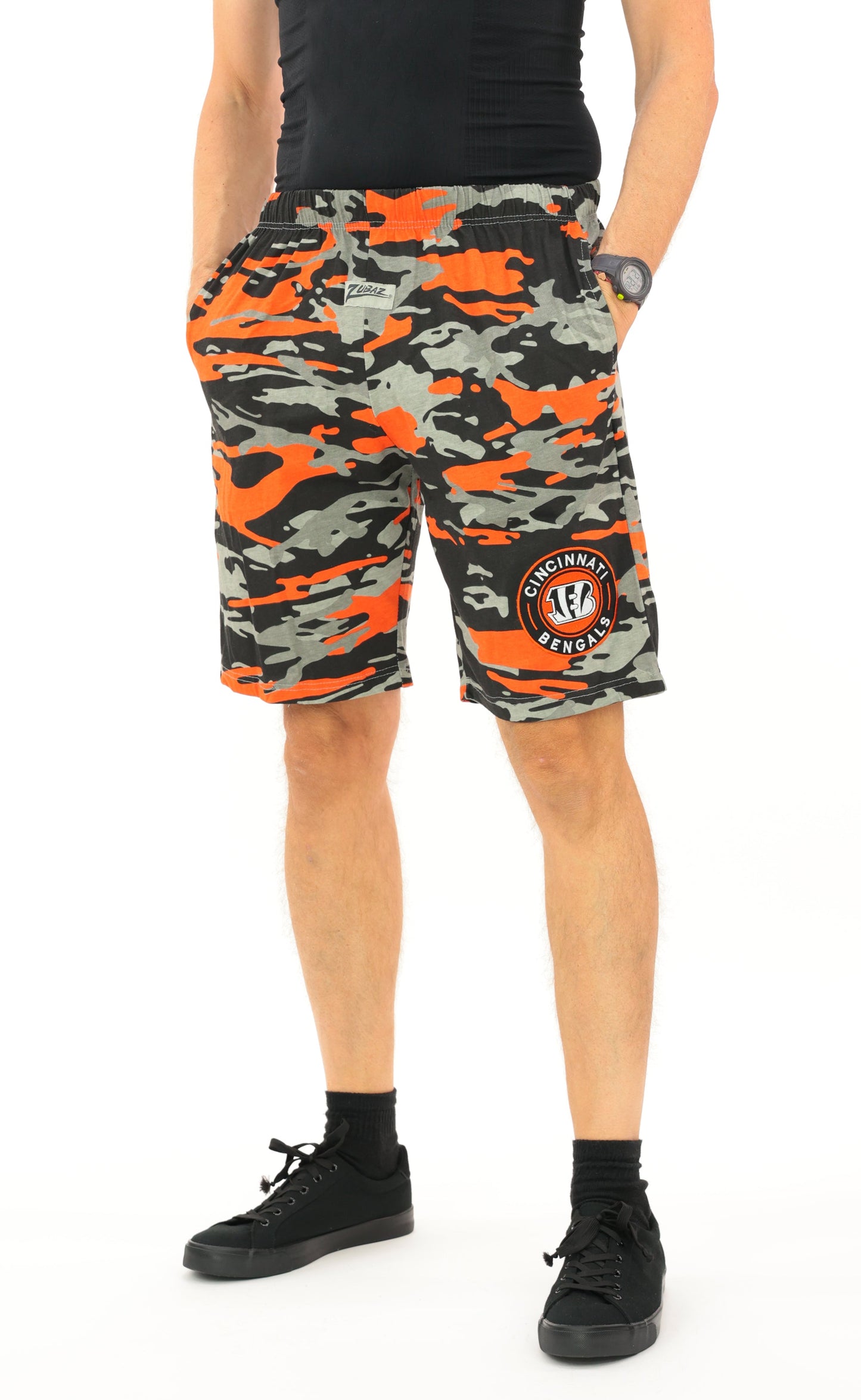 Zubaz NFL Adult Unisex Z88 Embroidered Alt Camo Shorts, Cincinnati Bengals