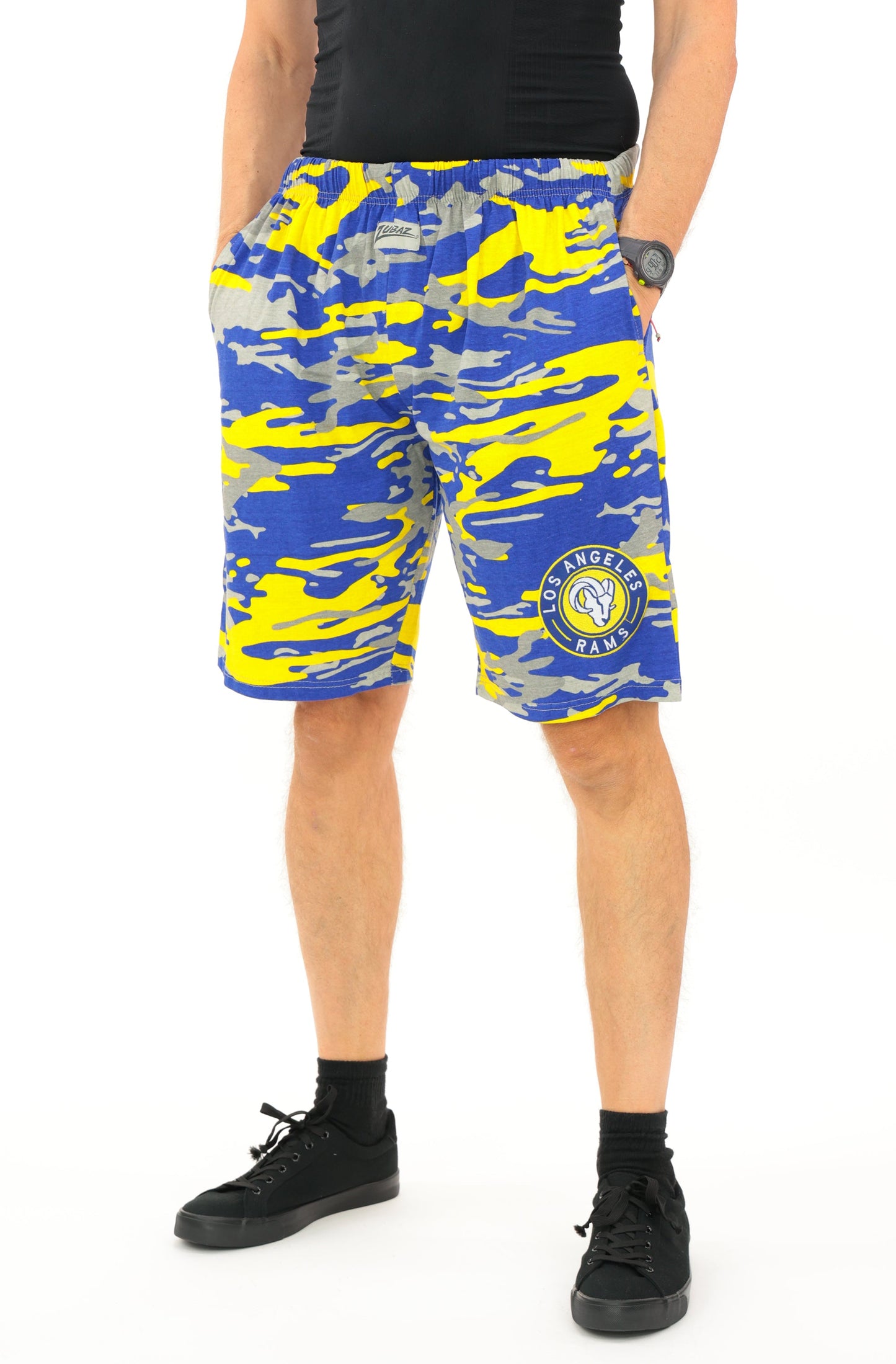 Zubaz NFL Adult Unisex Z88 Embroidered Alt Camo Shorts, Los Angeles Rams