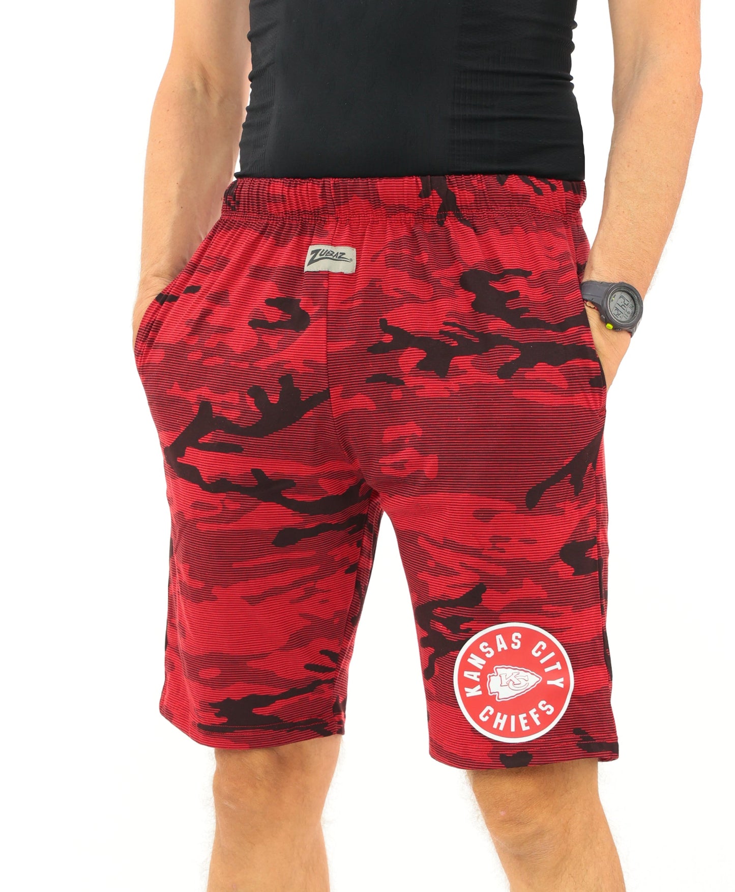 Zubaz NFL Adult Unisex Z88 Camo Lines Shorts, Kansas City Chiefs