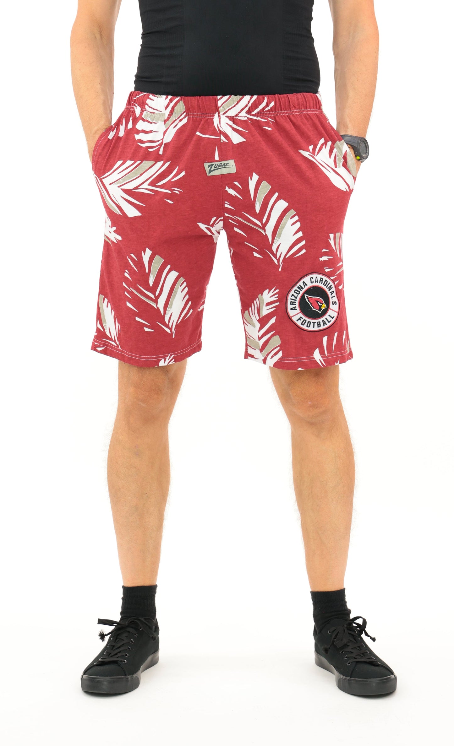 Zubaz NFL Adult Unisex Z88 Embroidered Leaf 3 Team Color Shorts, Arizona Cardinals