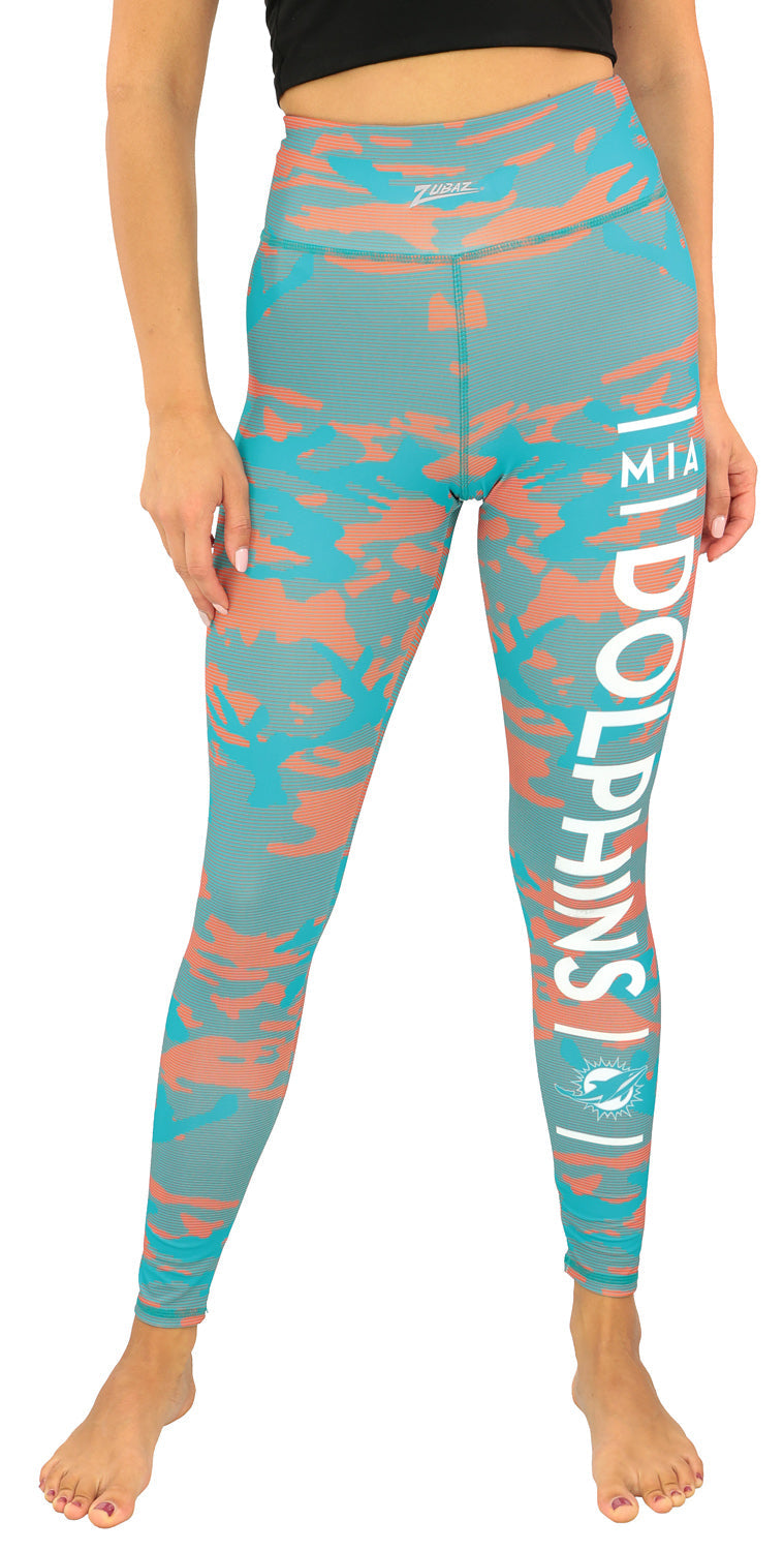 Zubaz NFL Women's Goal Line Camo Line Leggings, Miami Dolphins