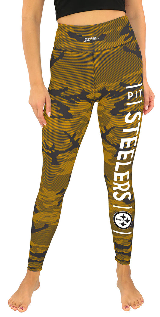 Zubaz NFL Women's Goal Line Camo Line Leggings, Pittsburgh Steelers