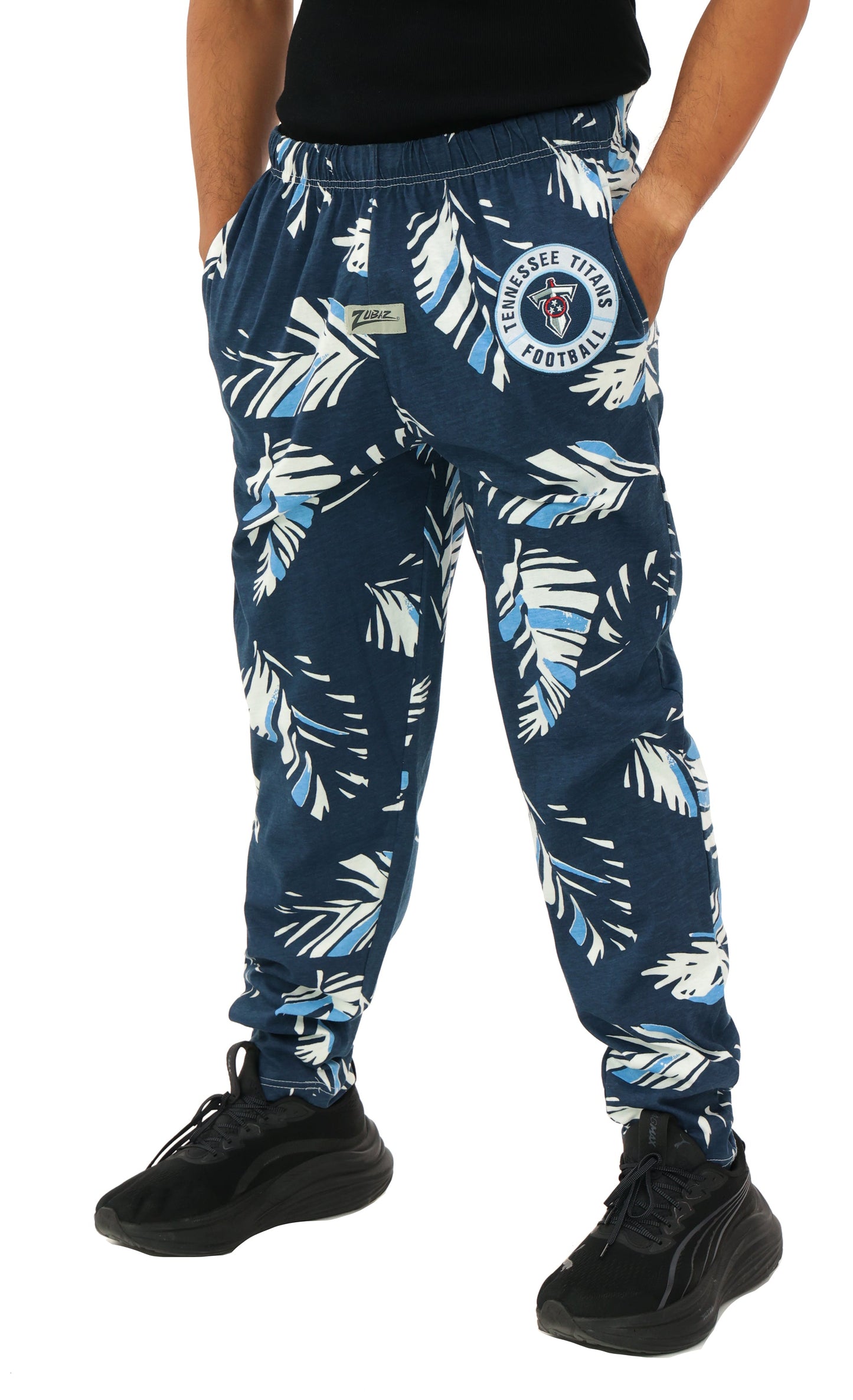 Zubaz NFL Adult Unisex Z88 Embroidered Leaf 3 Color Pants, Tennessee Titans