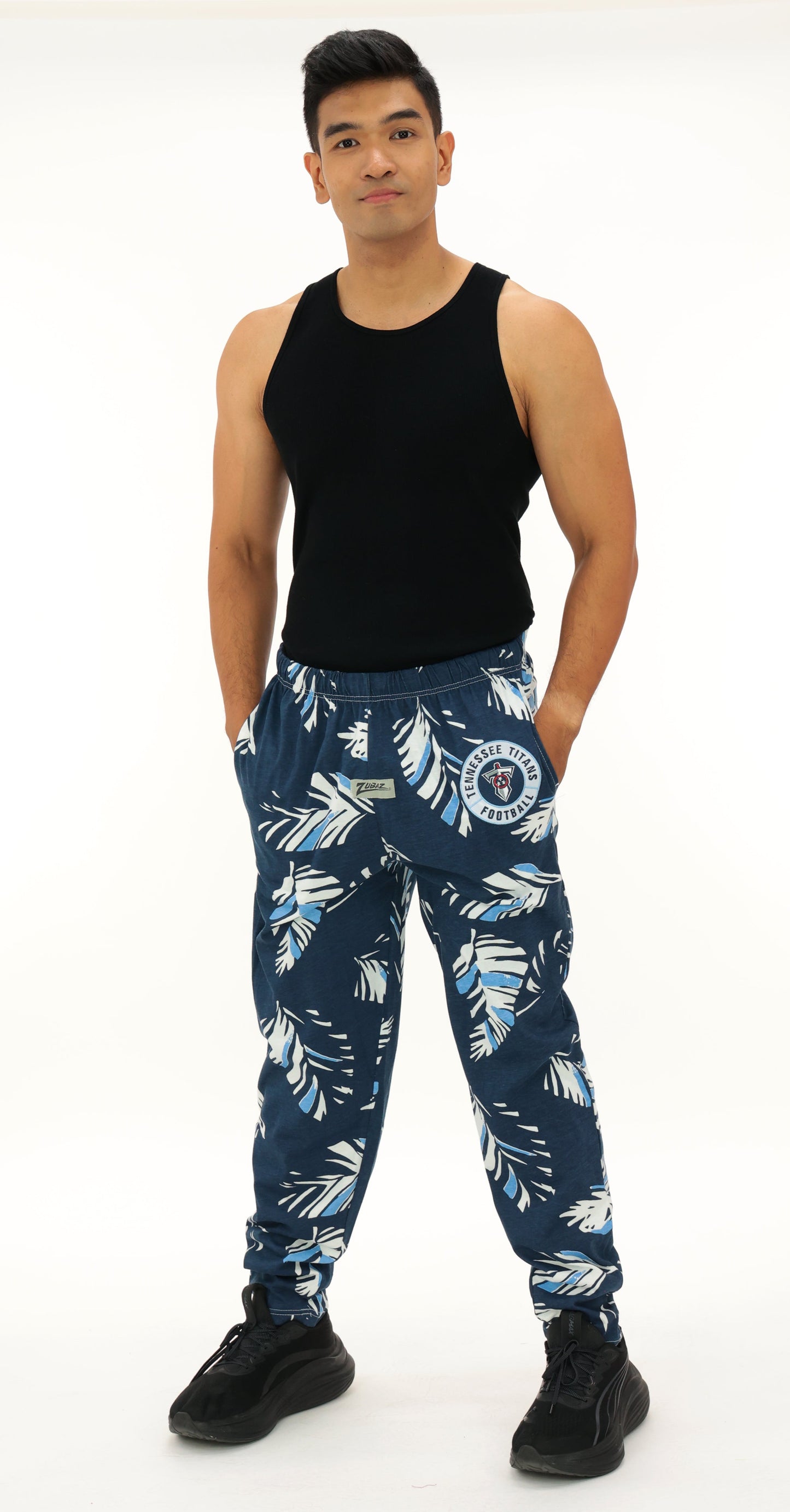 Zubaz NFL Adult Unisex Z88 Embroidered Leaf 3 Color Pants, Tennessee Titans