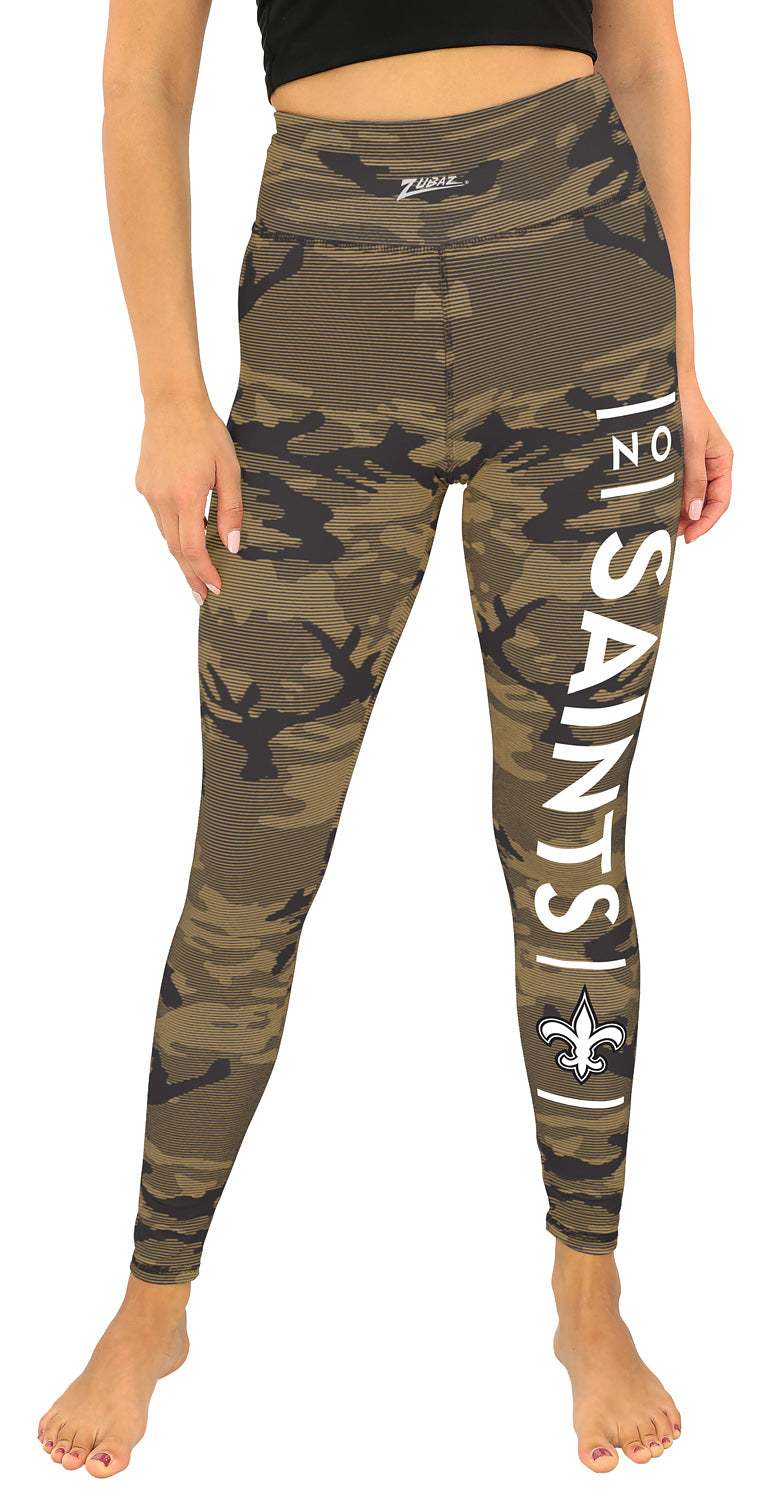 Zubaz NFL Women's Goal Line Camo Line Leggings, New Orleans Saints
