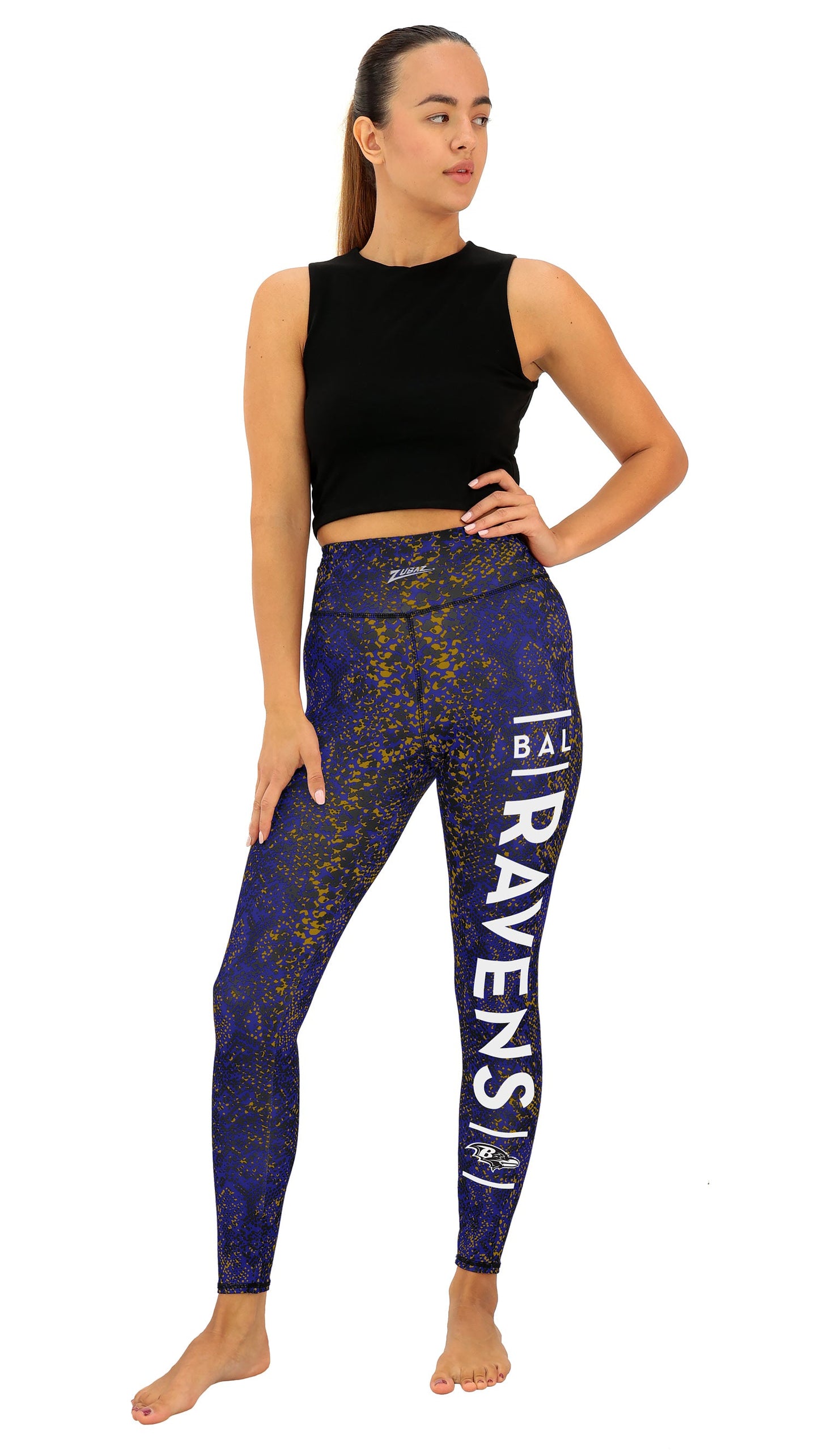 Zubaz NFL Women's Field Goal Primary Post Leggings, Baltimore Ravens