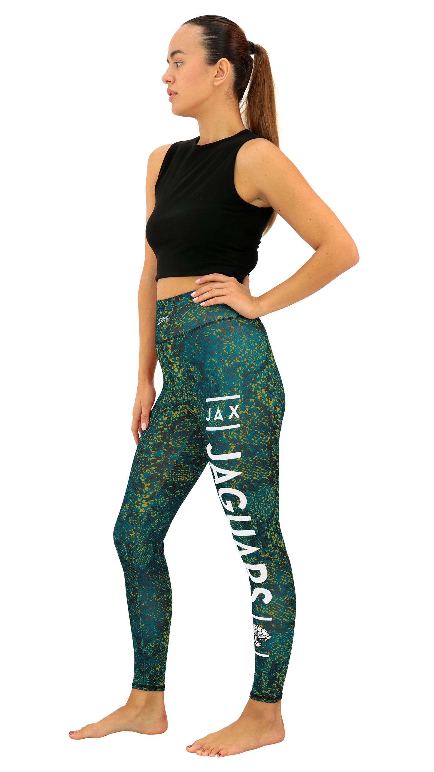 Zubaz NFL Women's Field Goal Primary Post Leggings, Jacksonville Jaguars