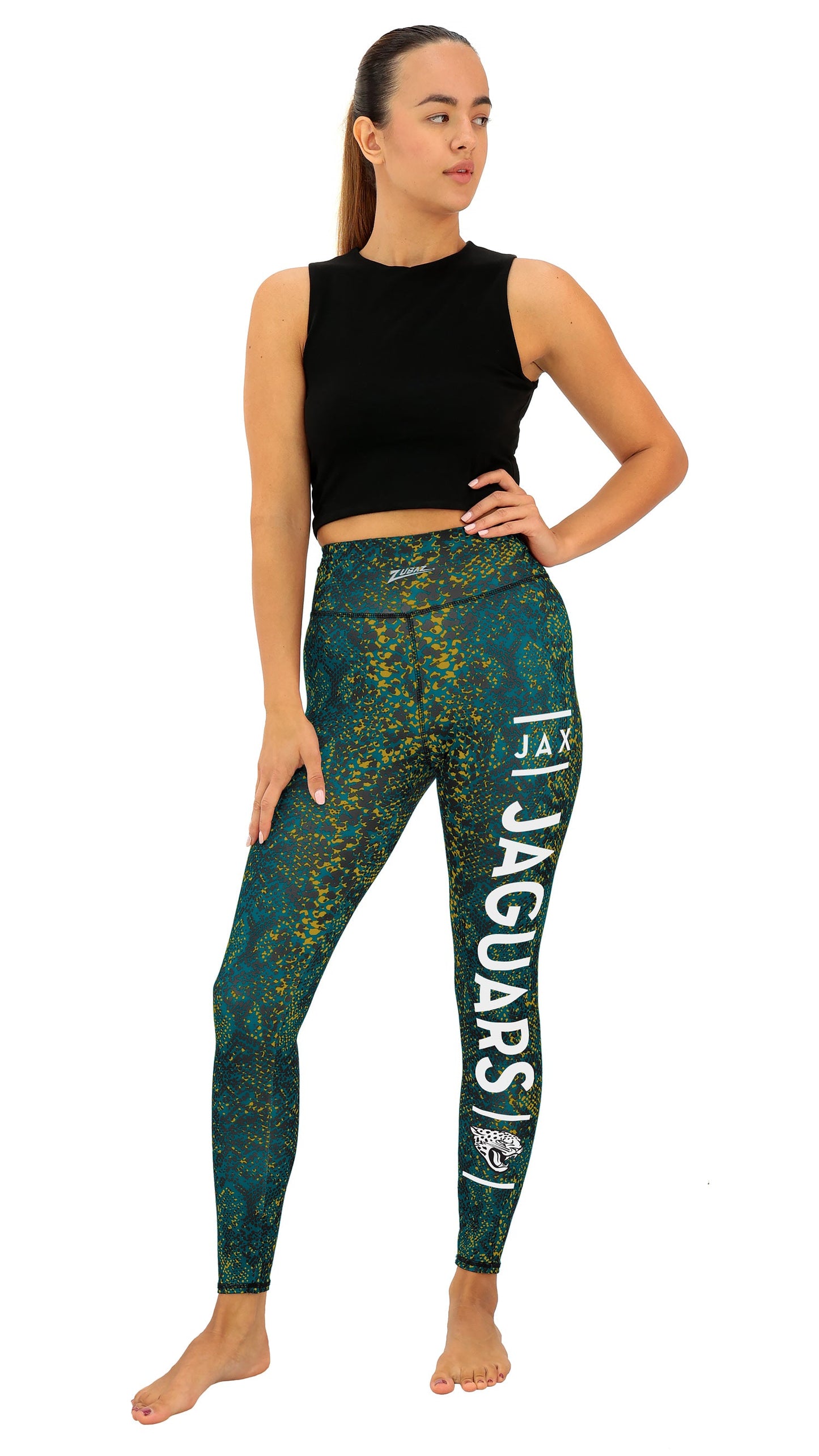 Zubaz NFL Women's Field Goal Primary Post Leggings, Jacksonville Jaguars
