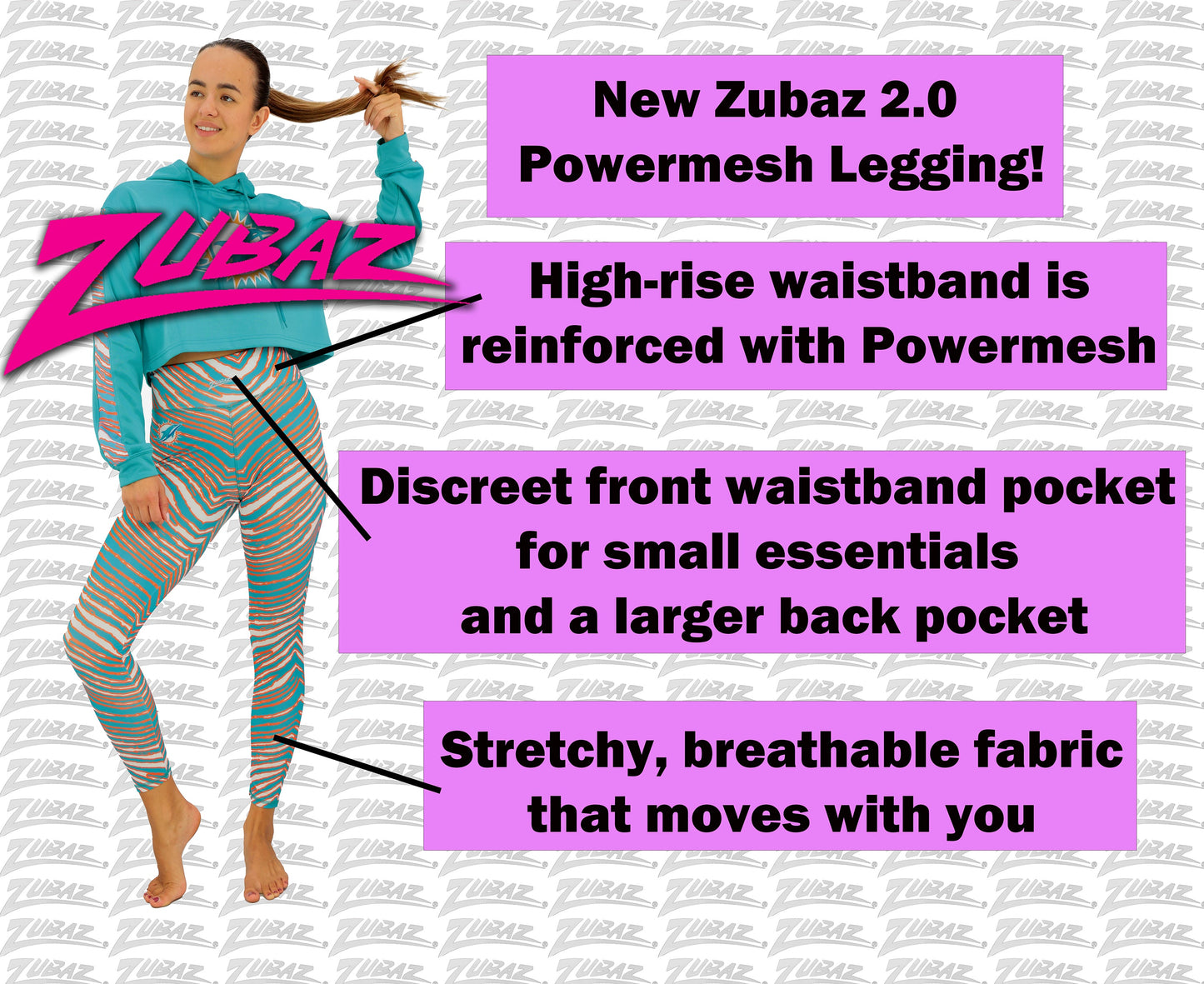 Zubaz NFL Women's Field Goal Primary Post Leggings, Seattle Seahawks