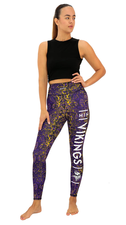 Zubaz NFL Women's Field Goal Primary Post Leggings, Minnesota Vikings