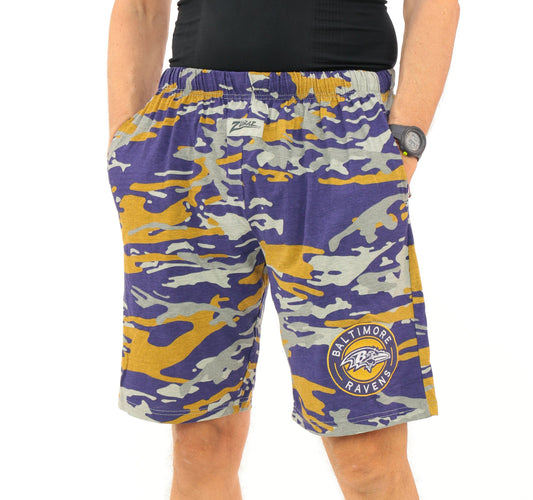Zubaz NFL Adult Unisex Z88 Embroidered Alt Camo Shorts, Baltimore Ravens