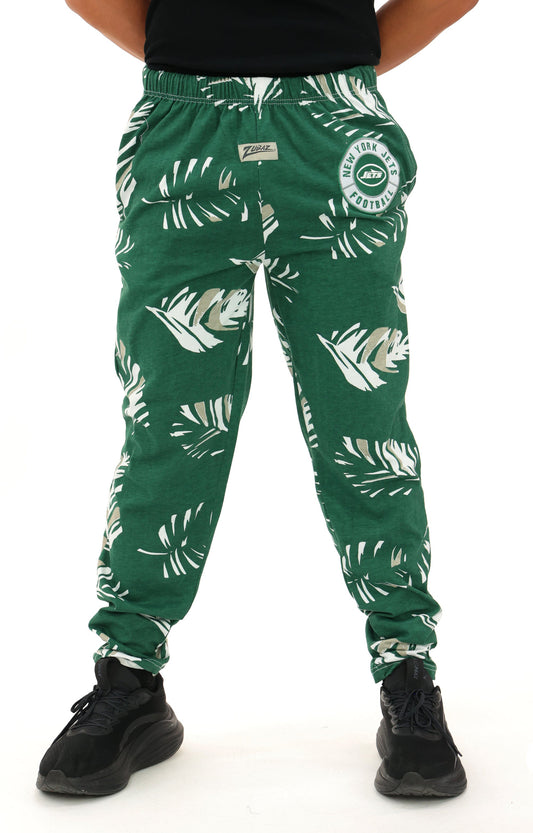 Zubaz NFL Adult Unisex Z88 Embroidered Leaf 3 Color Pants, New York Jets