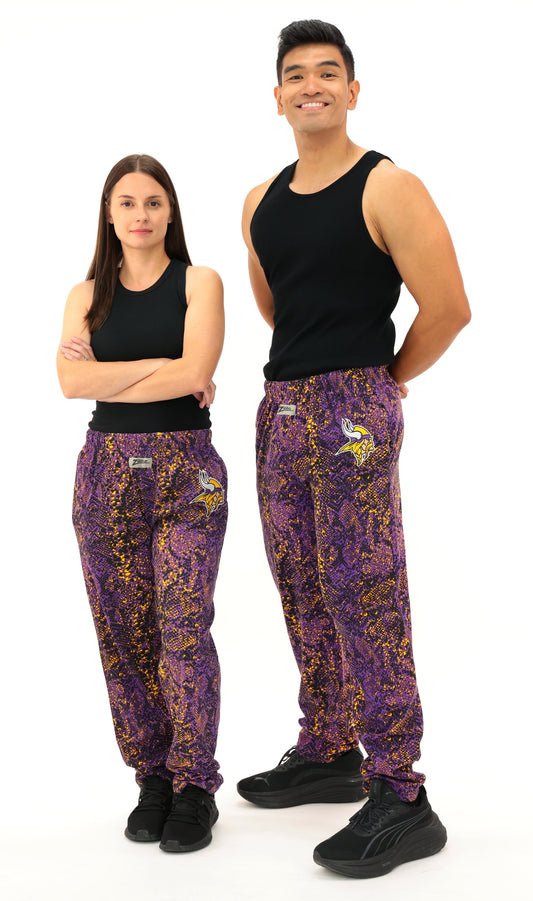 Zubaz NFL Adult Unisex Z88 Embroidered Post Pattern Pants, Minnesota Vikings