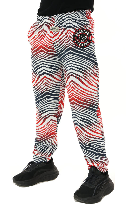 Zubaz NFL Adult Unisex Z88 Embroidered Zebra Ombre TMC Pants, Houston Texans